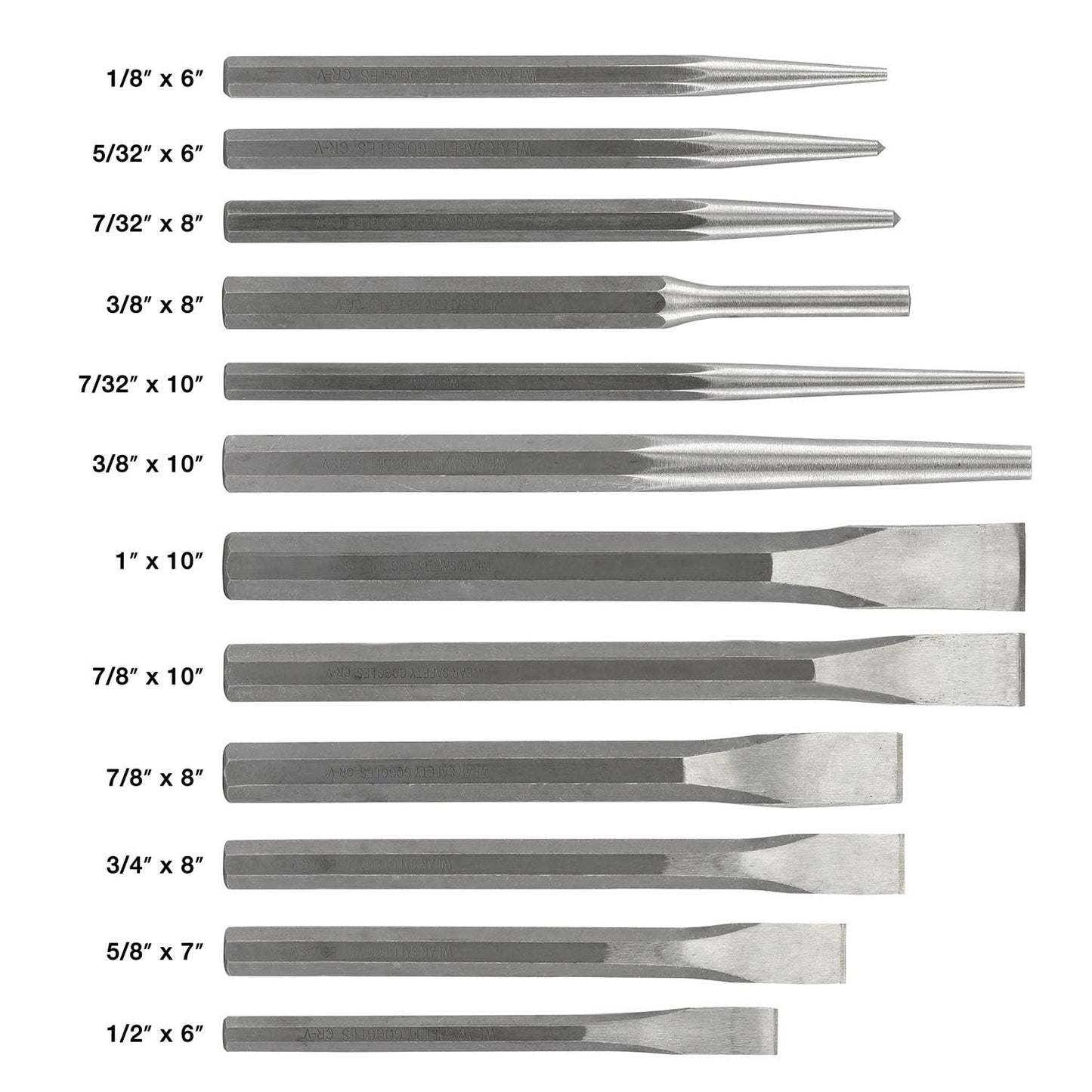 NEIKO 02623A Cold Chisel and Punch Set | 12 Piece | Cr-V Steel | Remove Pins and Bushings | Cut or Split Steel Objects