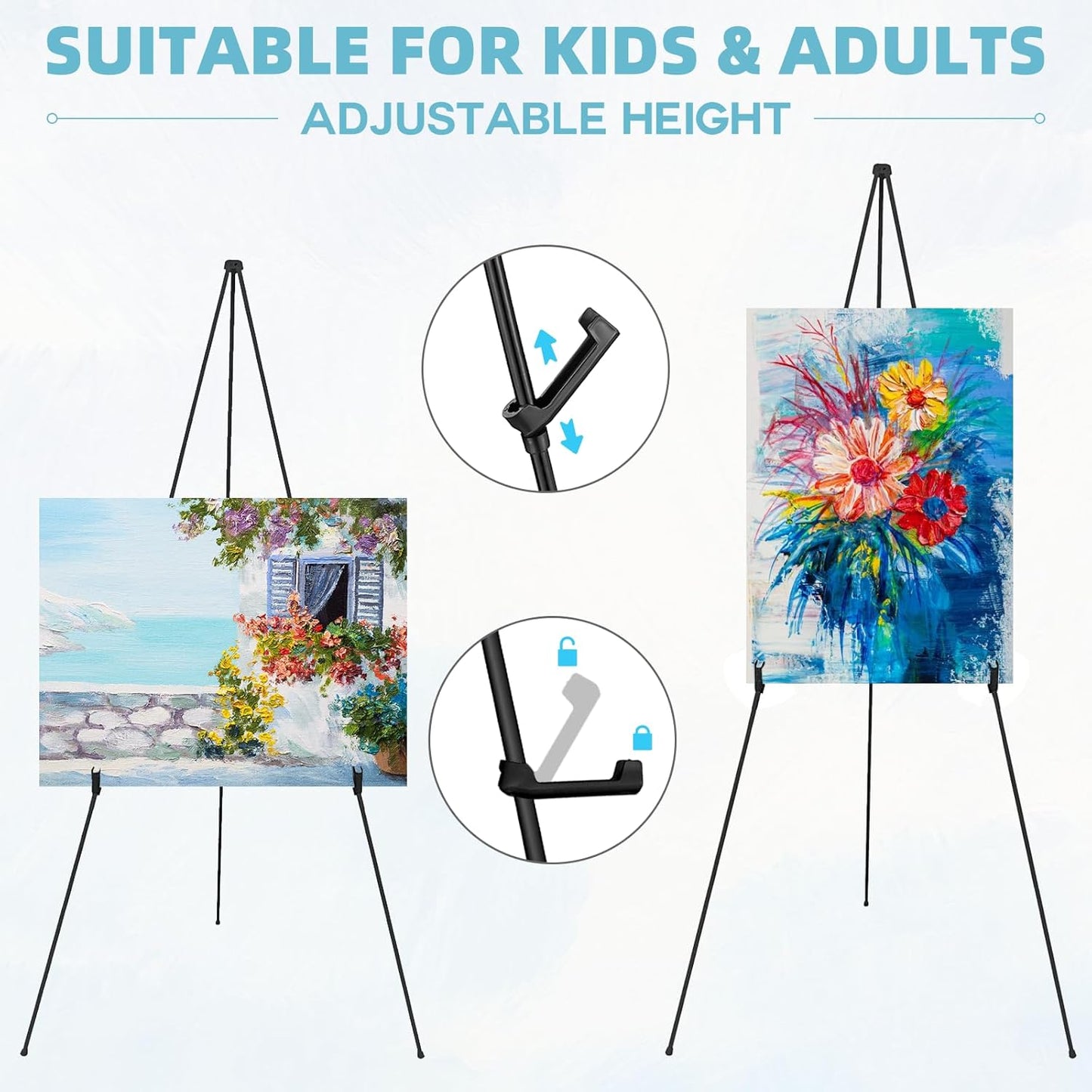 3PCS Black Easel Stand for Wedding Sign Stand, 66 Inch Lightweight Adjustable Art Easel for Display, Wedding Sign, Poster, Black Metal Easel with Portable Bags