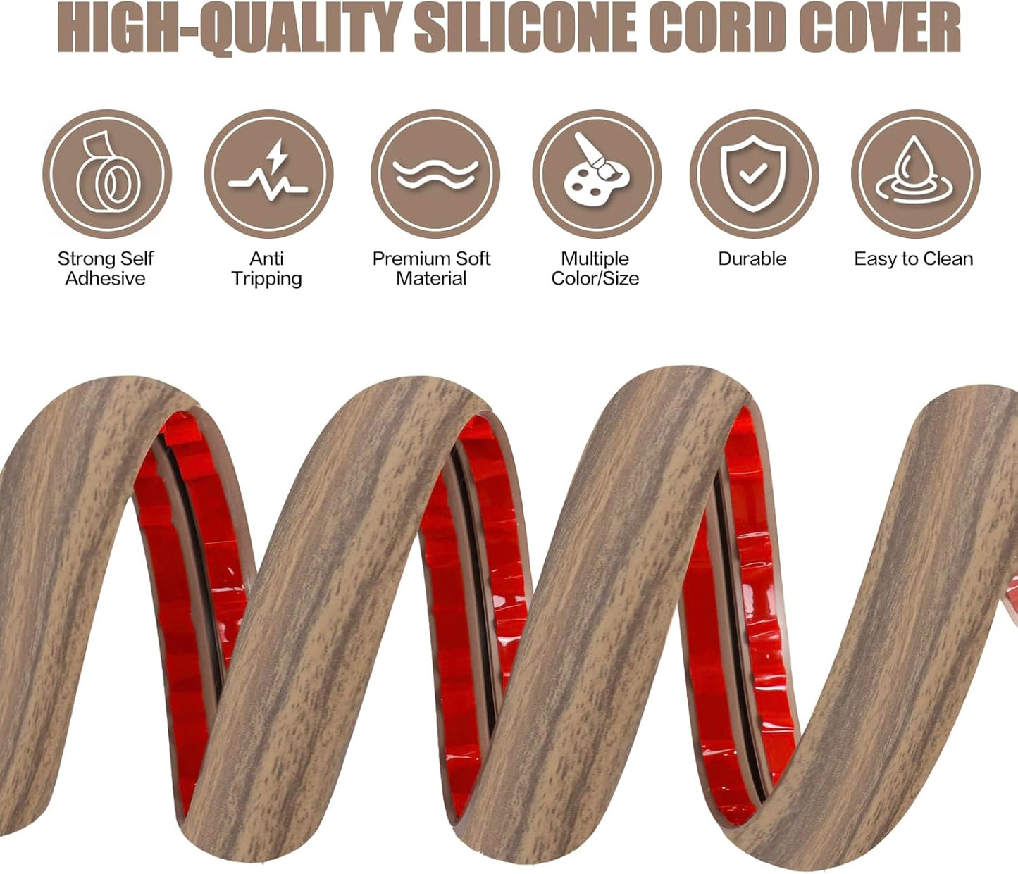 Floor Cord Cover Self Adhesive Cord Hider,3.3FT Cable Management, Extension Strip Protector for Wires, Prevent Cable Trips for Offices, Gyms, Exhibitions Cavity:0.39"(W) x0.27(H) Woodsmokedbrown