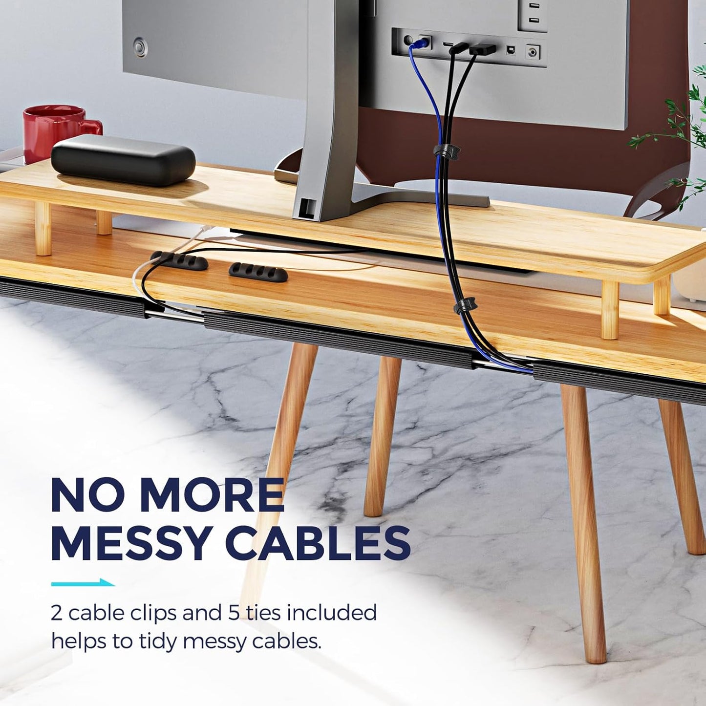 Delamu 2 Pack Safe & Tidy Cable Management Solution - Protect Kids & Pets with Home & Office Cable Management Under Desk,Cable Organizer, Cable Management Kit,Cord Organizer for Desk, 15.7inX2