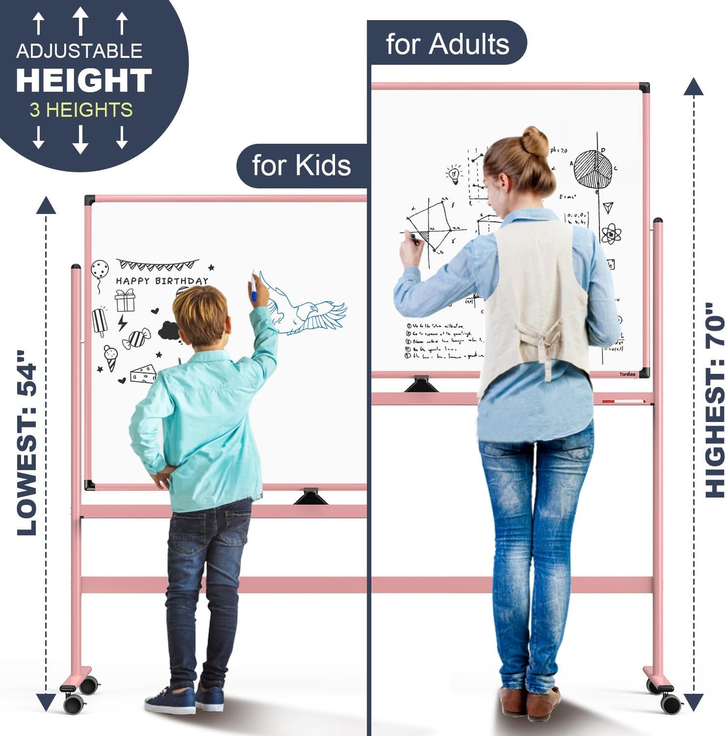Mobile Whiteboard, 48x32 Inches Dry Erase Board with Stand, Large Rolling Whiteboard on Wheels, Standing White Board for Office, School, Home, Magnetic Double Sided White Board with Paper Pad