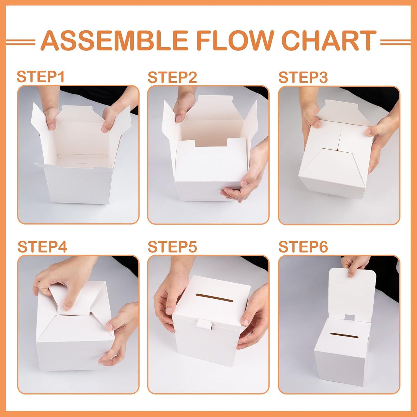 VOISEN Raffle Box,6 Pack Ballot Box with Slot, Donation Boxes for Fundraising,Cardboard Raffle Boxes with Slot and Removable Header for Collecting Business Card Voting Contest (White)