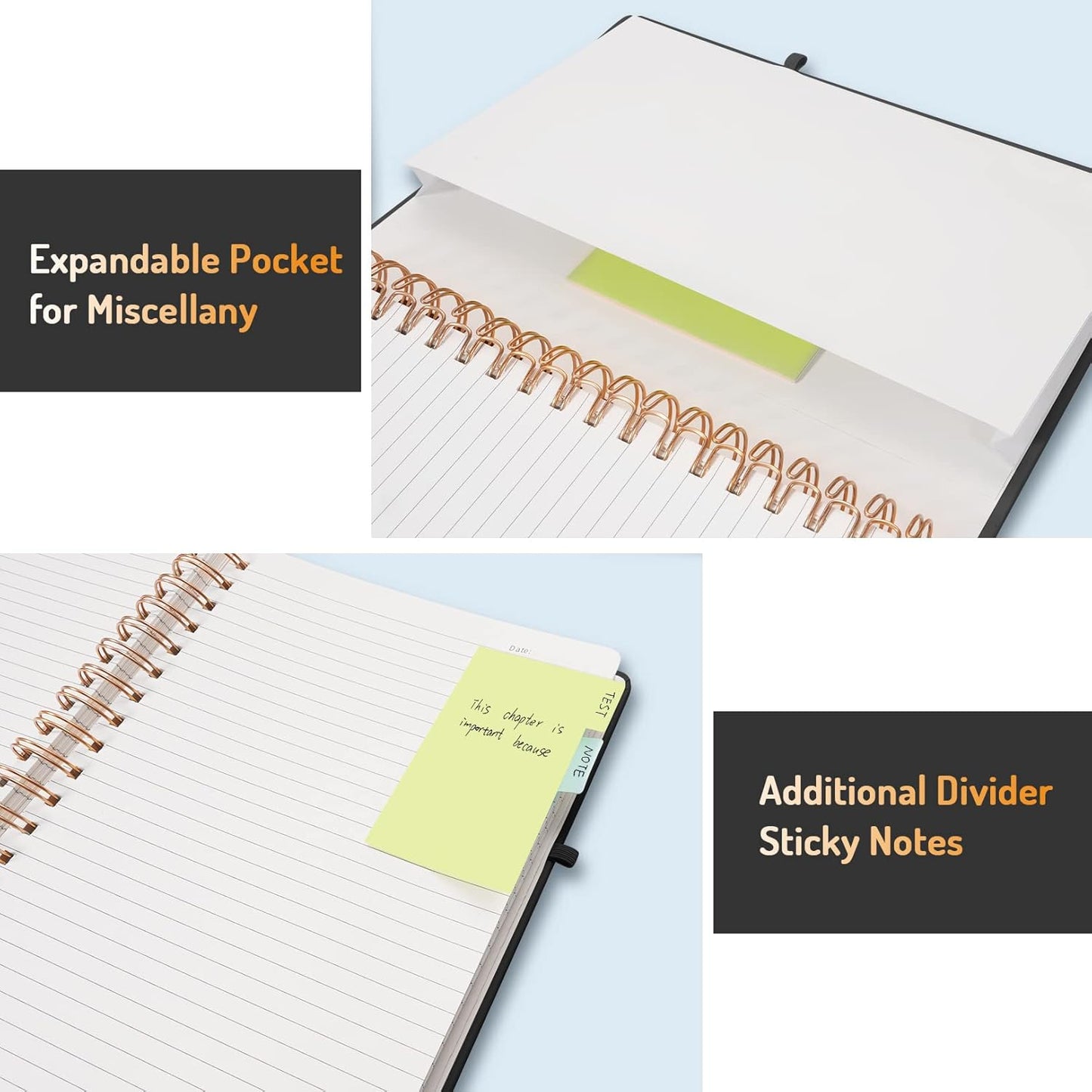 Forvencer Lined Spiral Journal Notebook with 300 Numbered Pages, B5 College Ruled Thick Journals for Writing with 100GSM Paper, Hardcover Notebooks with Contents for Work, School, Women, Men, Black