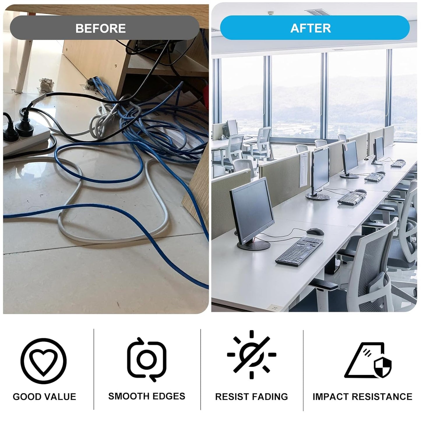 3/4" Black Desk Grommet, JTemgle Flexible Cable Grommet Cross Rubber Cable Hole Cover Wire Organizer Caps Desktop Cord Management for Home Office TV Stands Tabletops, 20 Pieces