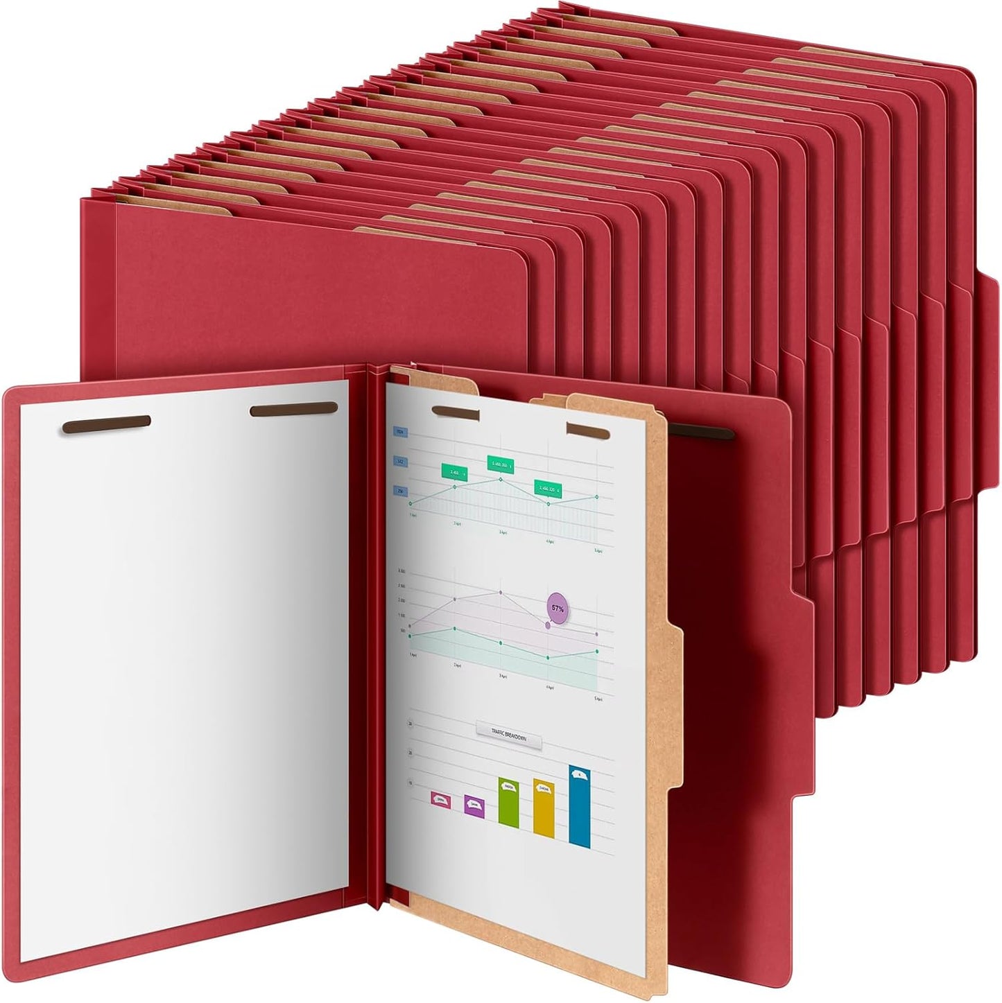 48 Pcs Classification Folders Letter Size, 1 Divider Pressboard File Folder with Fasteners, Expanding File Organizer Bulk for Teachers, Clergy, Office, Church, Christmas Donations (Red)