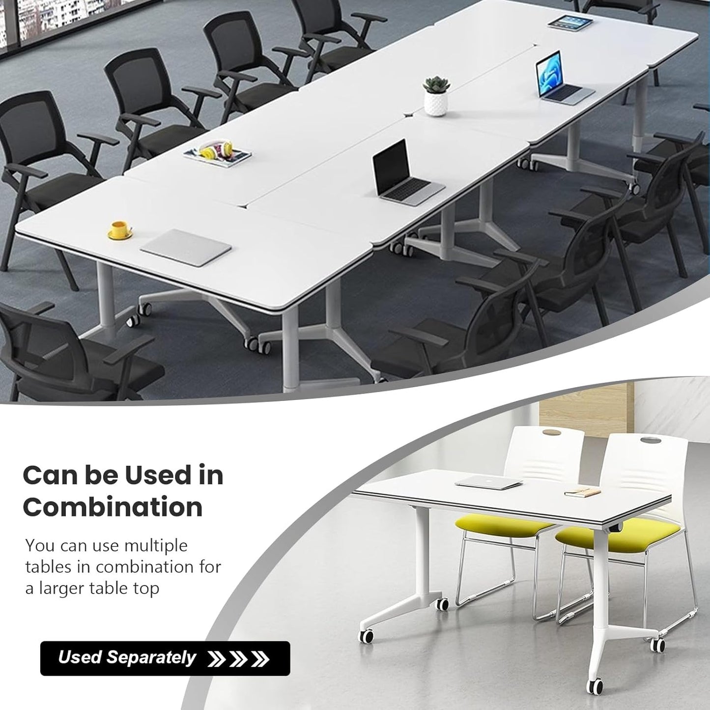 Conference Table Folding Conference Table, Modern Conference Room Table White Meeting Table Flip Top Large Mobile Training Table, Mobile Training Seminar Table for Office Classroom (6pack 70.8in)