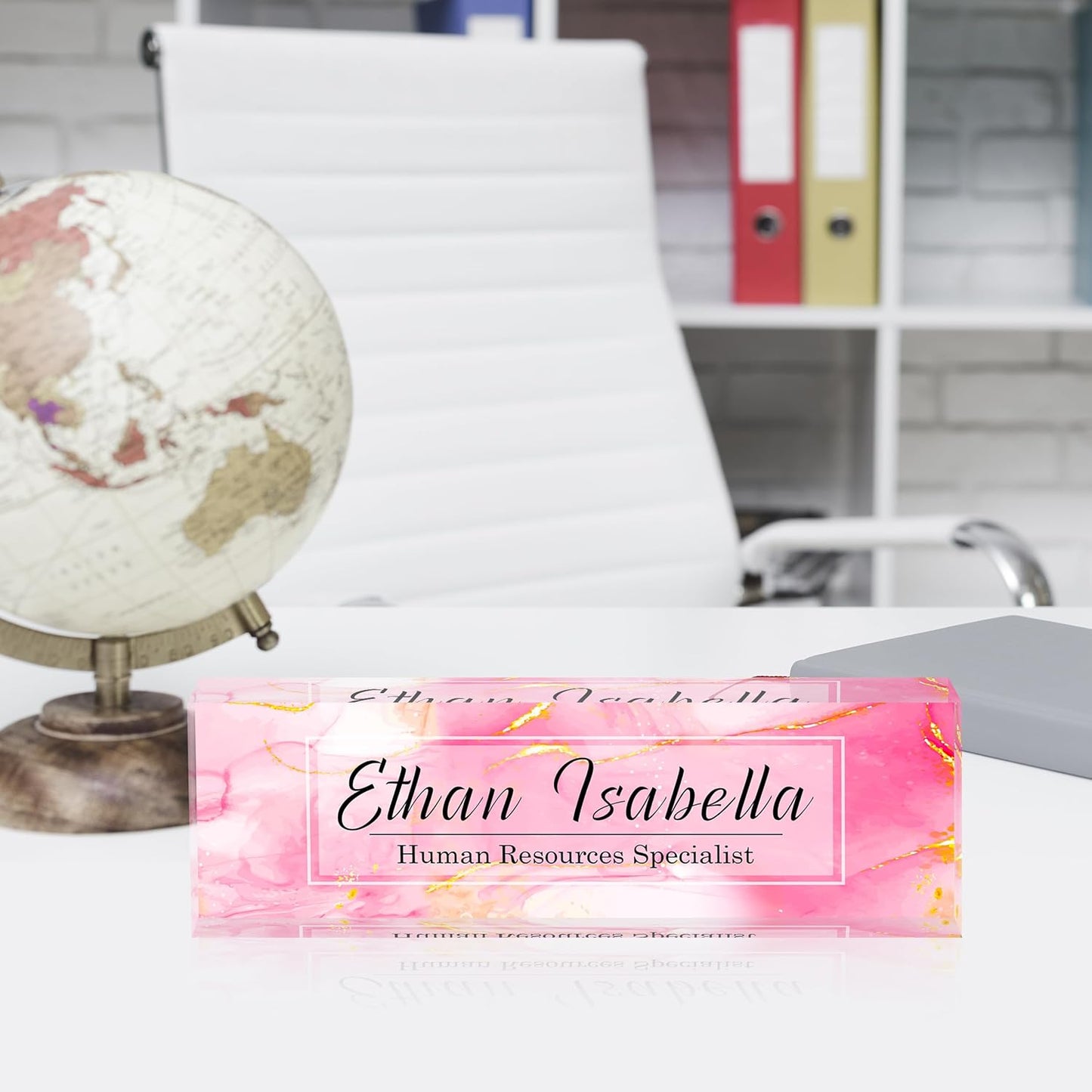 Name Plate for Desk, Custom Desk Name Plate Personalized, Office Desk Decor for Women and Men, Employee Appreciation Gifts Office Gifts for Boss, Manager, Teacher, Nurse (Pink Marble)