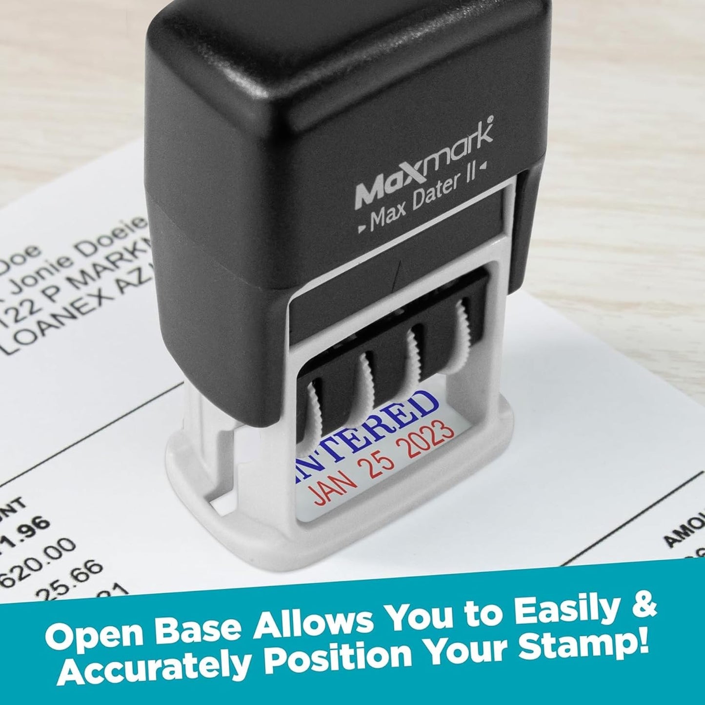 MaxMark Self-Inking Rubber Date Office Stamp with DEPOSITED Phrase Blue Ink & Date RED Ink (Max Dater II), 12-Year Band