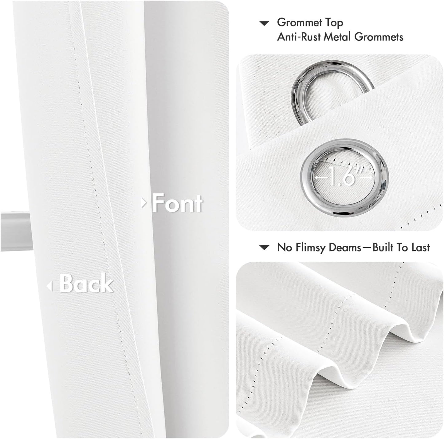 MIULEE Pure White Curtains for Bedroom Living Room 90 Inches Long 2 Panels, Thermal Insulated Room Darkening Drapes Grommet Top Noise Reducing Window Treatments 40x90 Inch