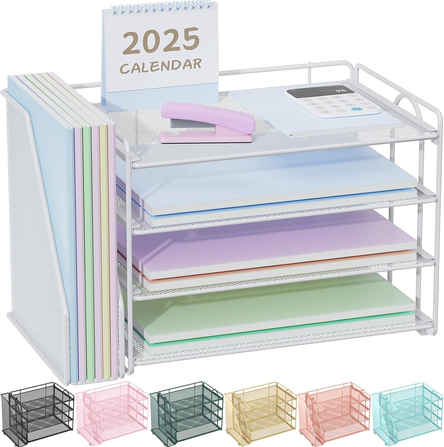 Spacrea Desk Organizers and Accessories, Paper Organizer for Desk with File organizer, Desk Accessories & Workspace Organizers for Office Supplies (White)