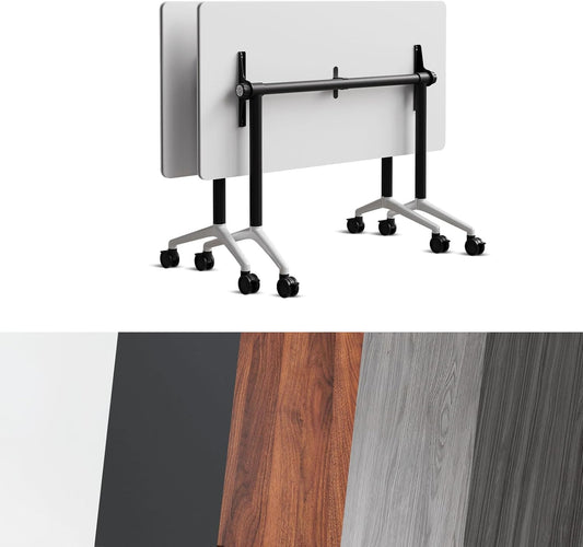 Conference Room Table, Folding Conference Tables,Thicken Grey Tabletop,Flip Top Wooden Seminar Meeting Room Table for Conference Room Offices (2, Black+White, 70.8”)