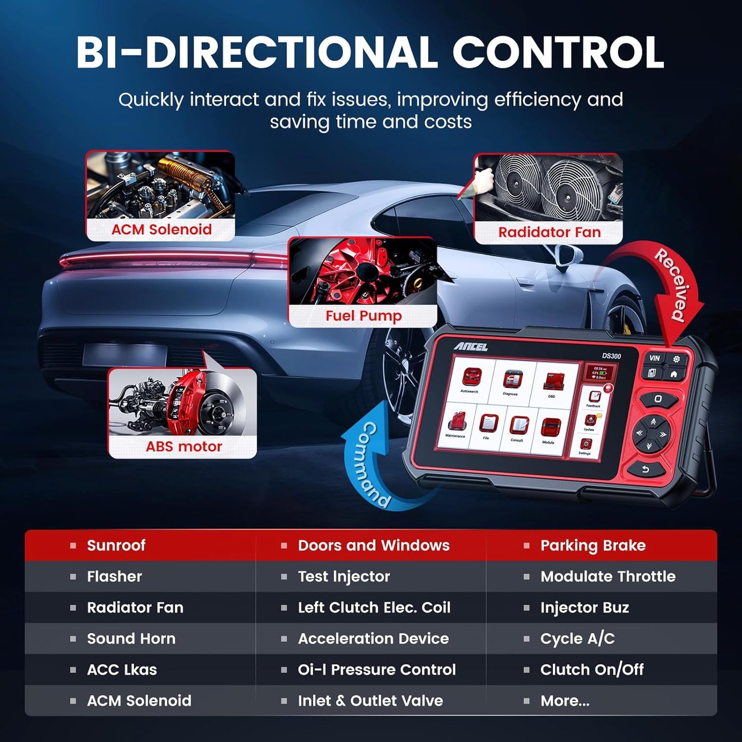 ANCEL DS300 Bidirectional Tool, Full System OBD2 Scanner Diagnostic Tool, Wireless Car Code Reader with 30 Resets, Diagnostic Scanner for All Vehicles, FCA Autoauth, Lifetime Free Update