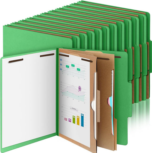 24 Pcs Classification Folders Letter Size, 2 Pocket Dividers Pressboard File Folder with Fasteners, Expanding File Organizer Bulk for Teachers, Clergy, Office, Church, Christmas (Green)