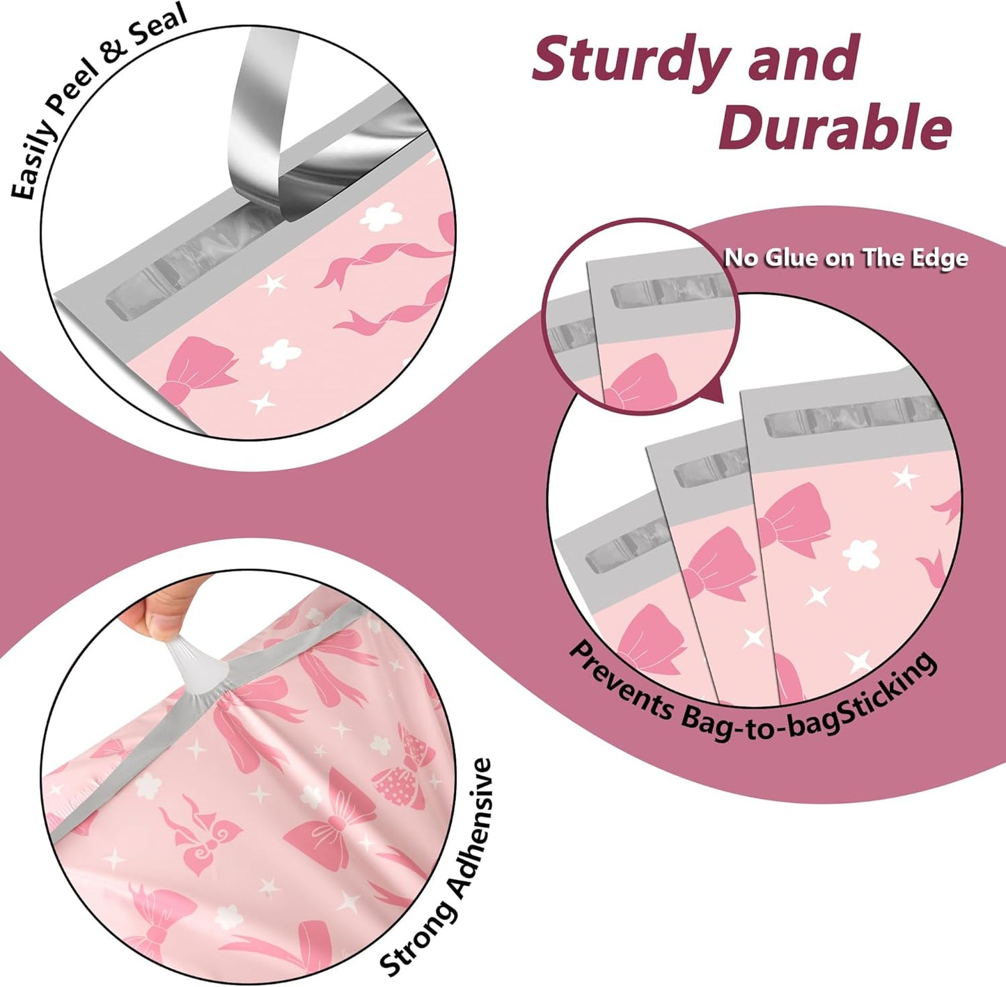 Poly Mailers 10x13 Inch 100 Pcs - Pink Bow printed Shipping Bags, 2.4mil Thickness, Waterproof and Tear Resistant Mailing Envelopes, Self-Sealing Packaging Bags for Small Business