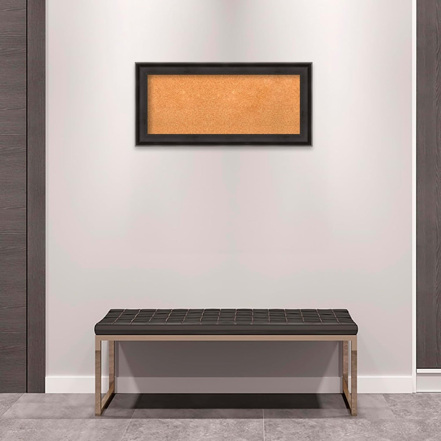 Amanti Art Natural Cork Board for Wall, 16x34 Vision Board with Black Wood Frame, Medium Corkboard Office Decor for Home Organization, Casual Corkboard Pinboard to Display Items for Home Organization