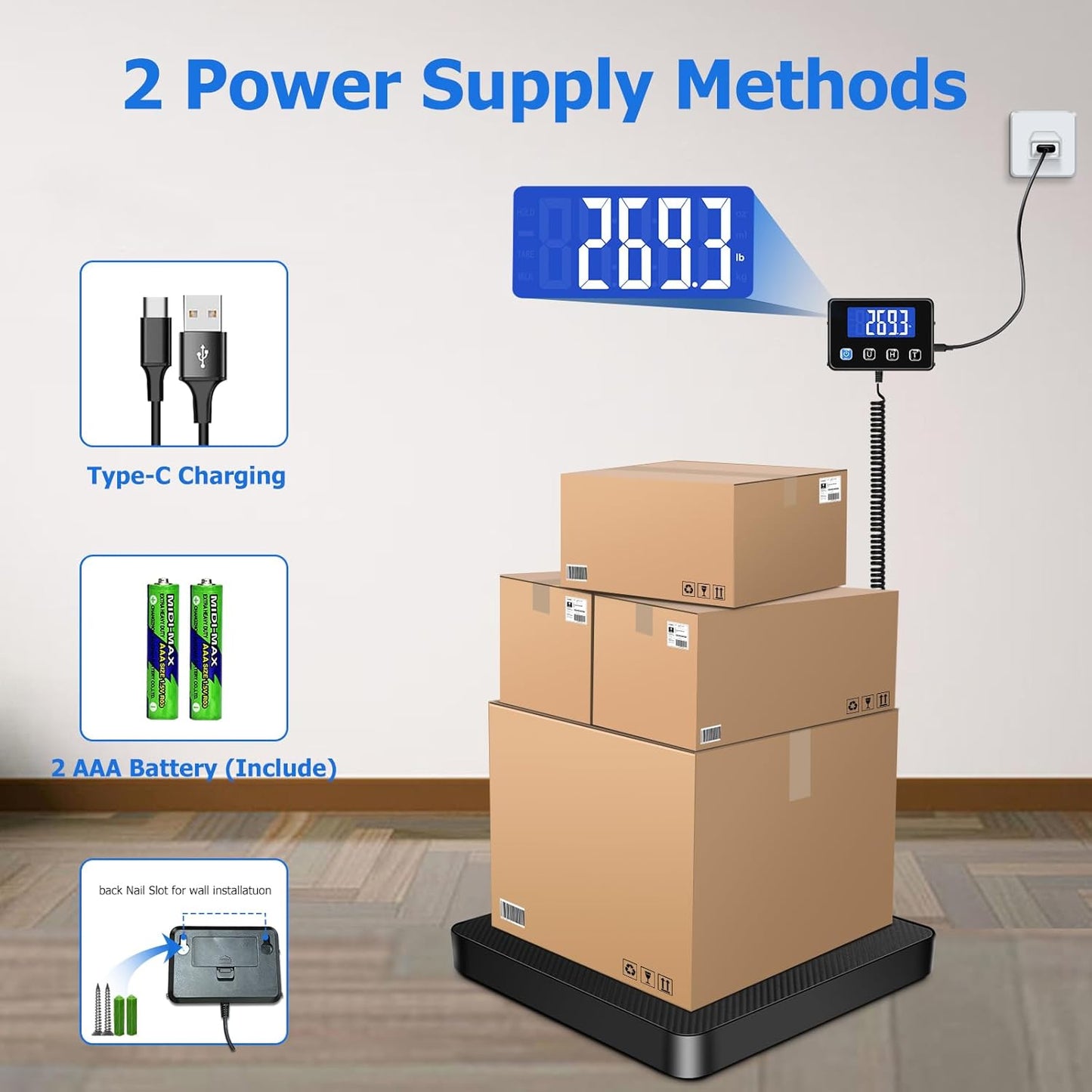 Shipping Scale, 440 lbs/0.35oz High Accurate Digital Postal Scale with Hold/Tare Function, Postage Scale for Packages, Luggage, Small Business, Home Use, Battery & Charging Cable Include