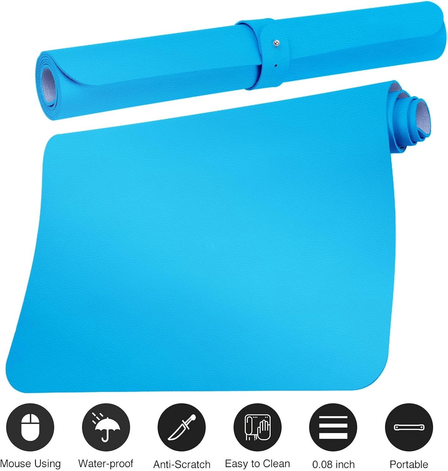 Boutilon Leather Desk Pad Protector,Non-Slip Mouse Pad,Laptop Desk Pad,Office Mouse Mat,Waterproof Leather Desk Blotter,Desk Writing Pad for Office and Home (XXXL-Blue,47"x 24")
