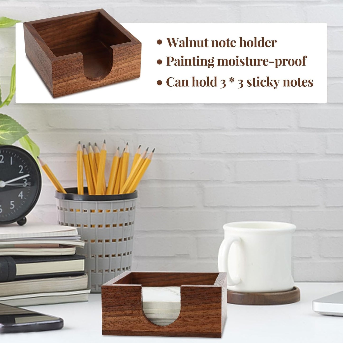 MultiBey Sticky Notes Memo Pad Holder Dispenser Wooden Post it Note Holder Walnut Desk Supplies Organizer Accessories for Office Home Schools