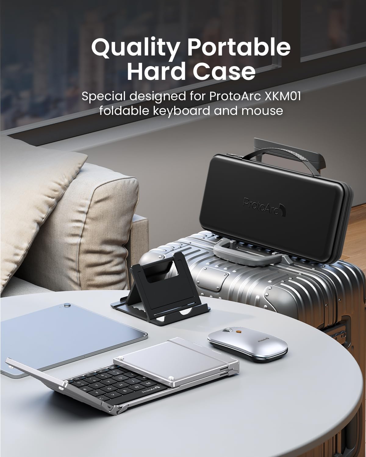 ProtoArc Foldable Keyboard and Mouse, XKM01 True Full-Size Folding Wireless Keyboard Mouse for Business Travel, a Portable Office Suite On-The-Go, Compatible with Laptop iPad Tablet - Black Silver