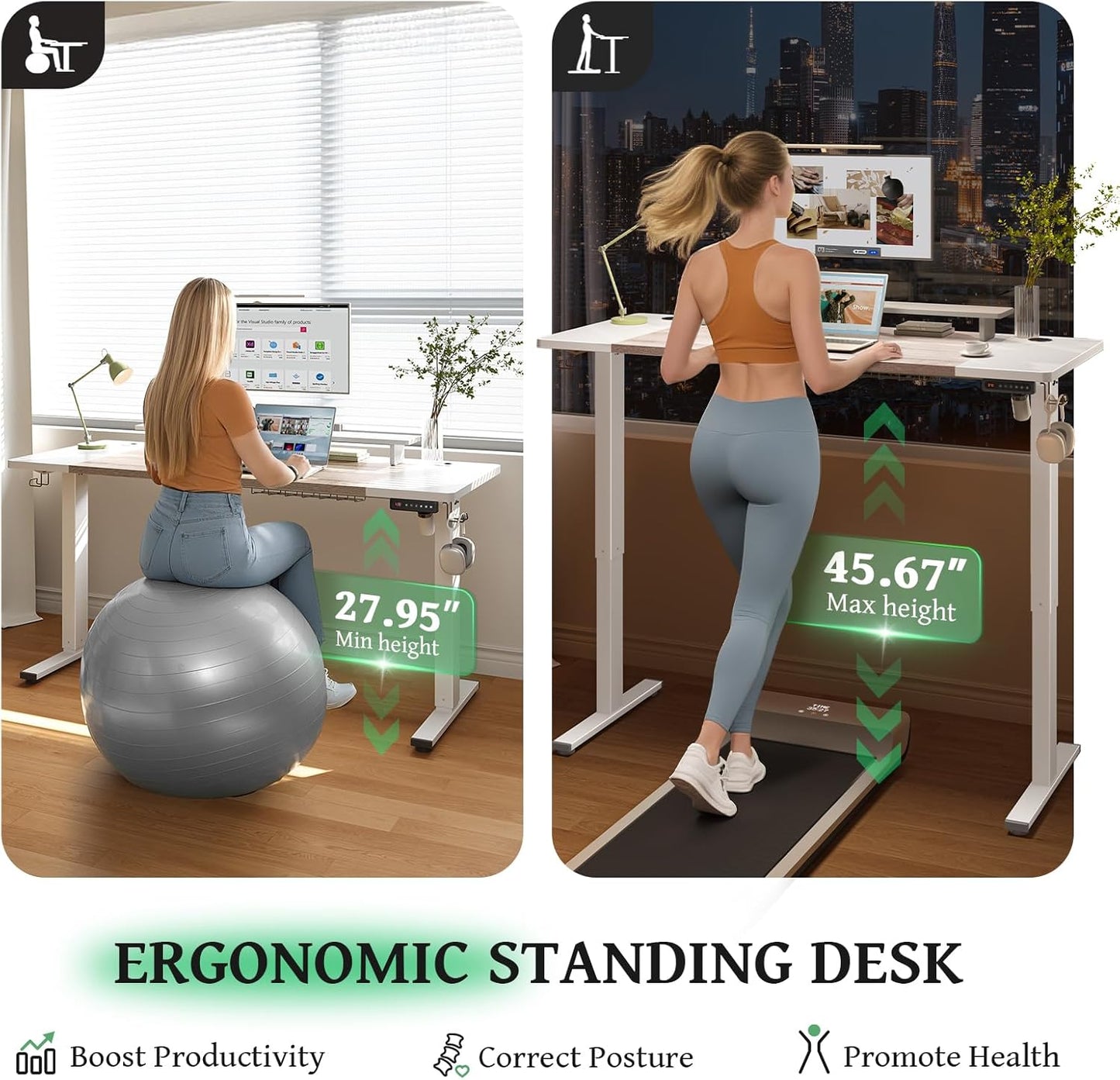 SIAGO Electric Standing Desk Adjustable - 63 x 24 Inch Sit Stand up Desk with Cable Management - 3 Memory Preset Adjustable Height Table