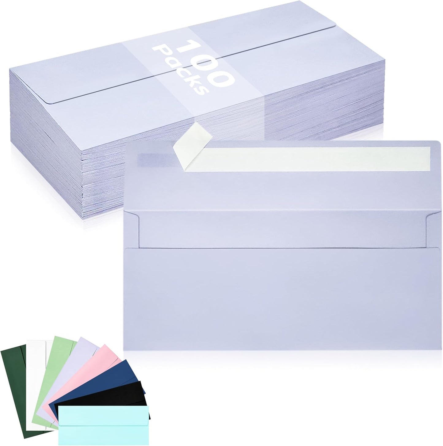 100 Pack #10 Business Envelopes, Light Purple Standard Envelopes Self Seal, Letter Size Mailing Envelopes for Checks Letters Invoices Statements Birthday Graduation Wedding, 4 1/8 x 9 1/2 Inch