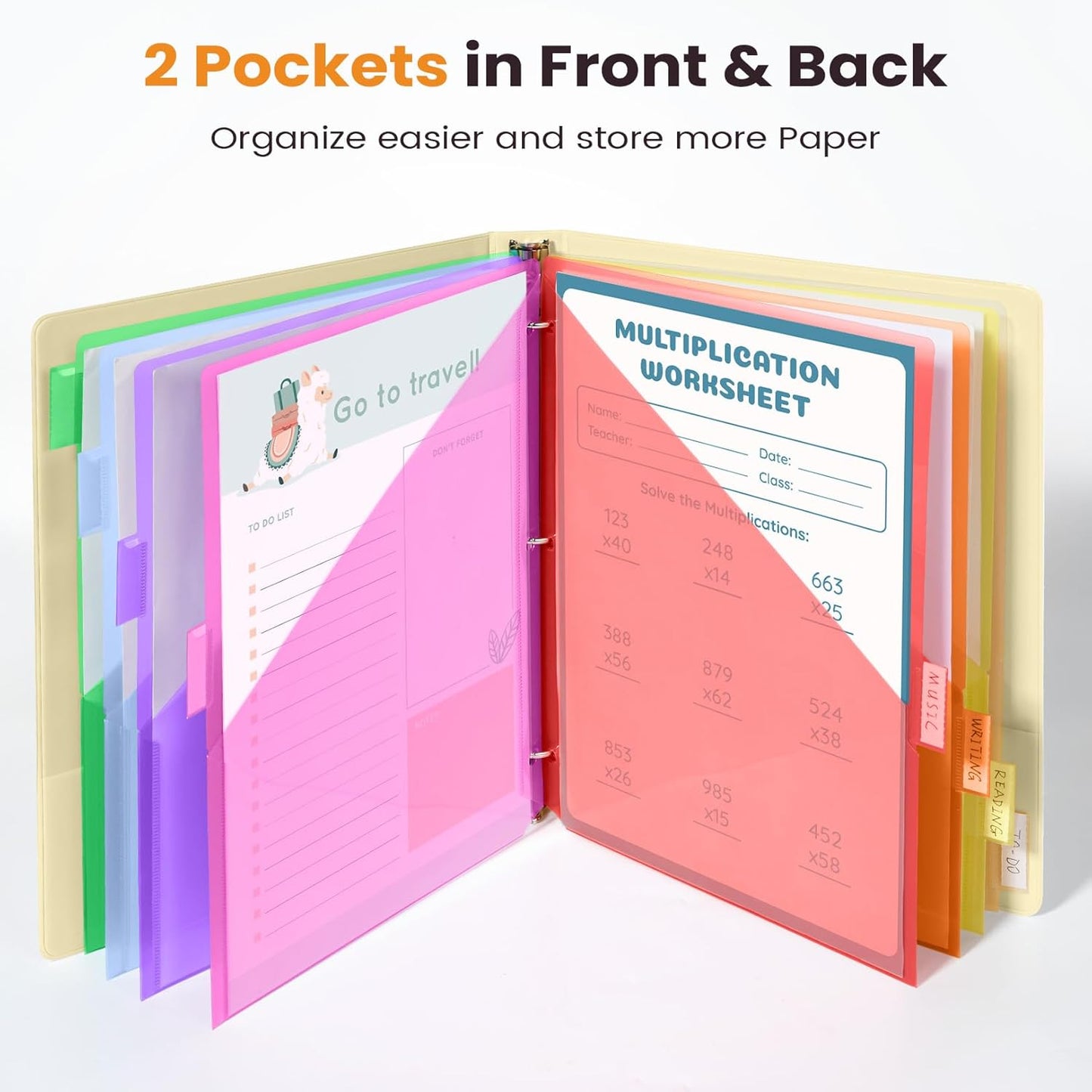 Sooez 96 Count Dividers with Pockets, 8 Tabs Binder Dividers for 3 Ring Binders, Binder Dividers with tabs, Binder Divider with Pockets for US Letter Size, Insertable Big Tabs, Multicolor, 12 Sets