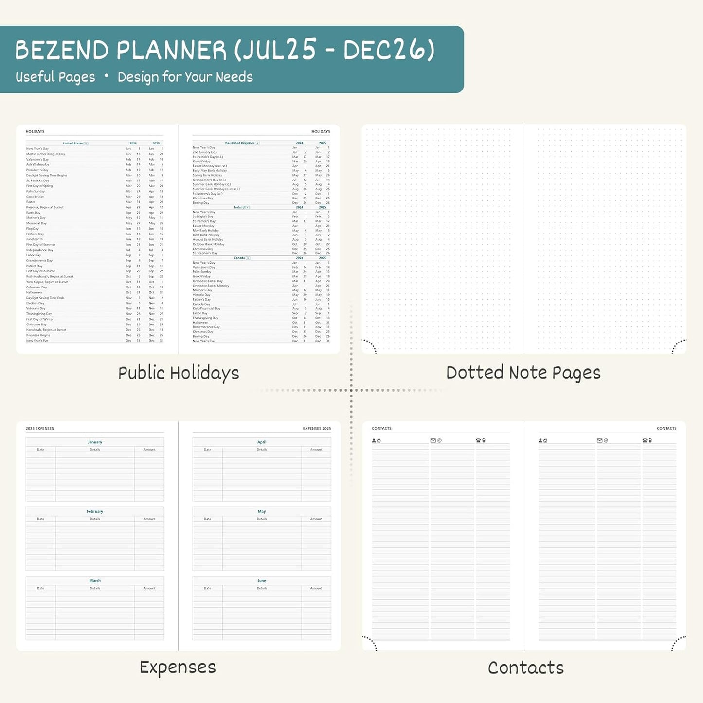 BEZEND Planner 2025-2026 Weekly and Monthly, 8.5" x 11" Academic Calendar (Jul 25-Dec 26) Vertical Daily Appointment with Hourly Timeslot & Monthly Tab, Spiral, PU Leather Softcover - Cornflower
