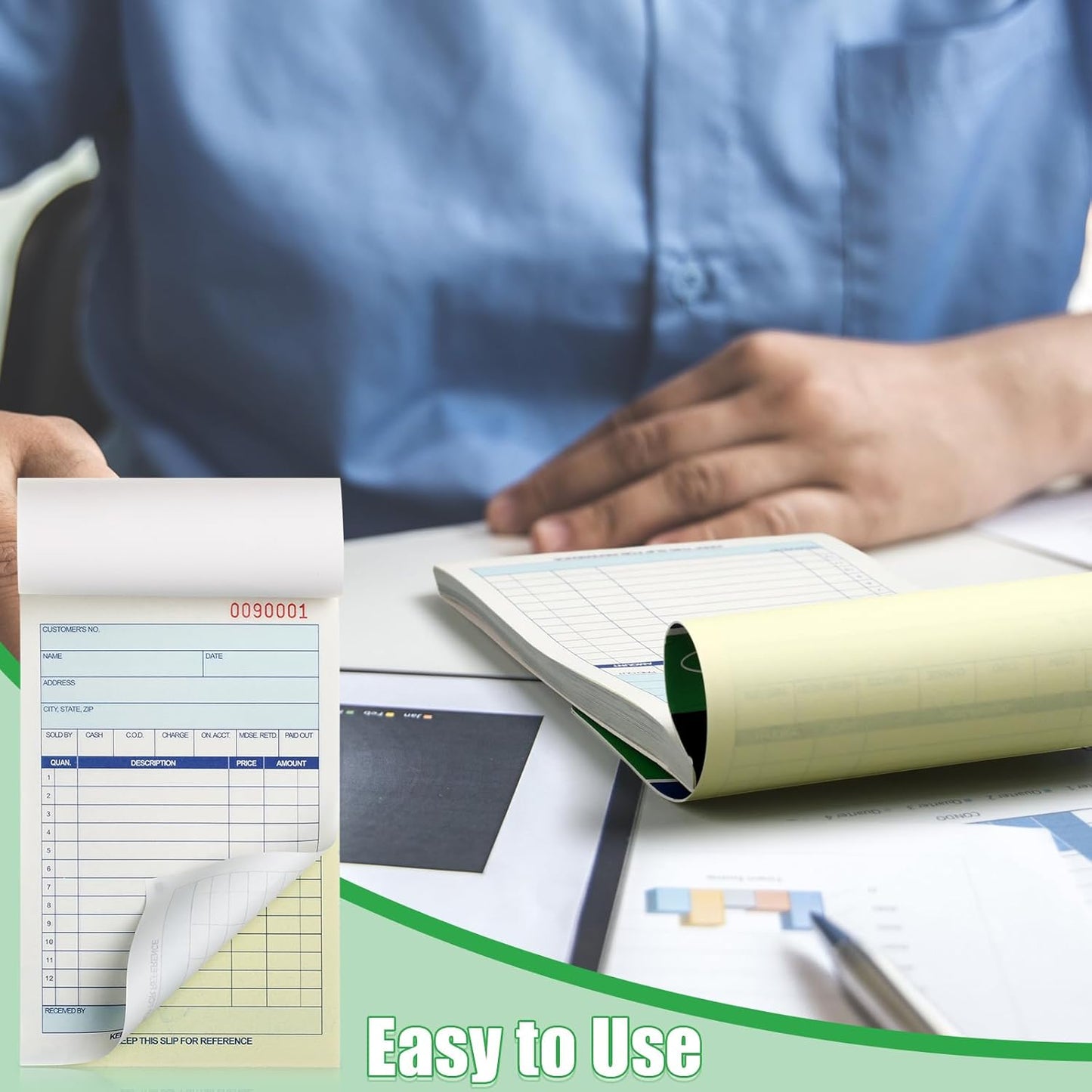 Lincia 24 Pads Sales Order Books 2 Part Carbonless (White/Canary Yellow) Receipt with Carbon Copies Cover Receipt Form Invoice 50 Sets Per Book (4.18 x 7.2 Inch/ 10.6 x 18.3 Cm)
