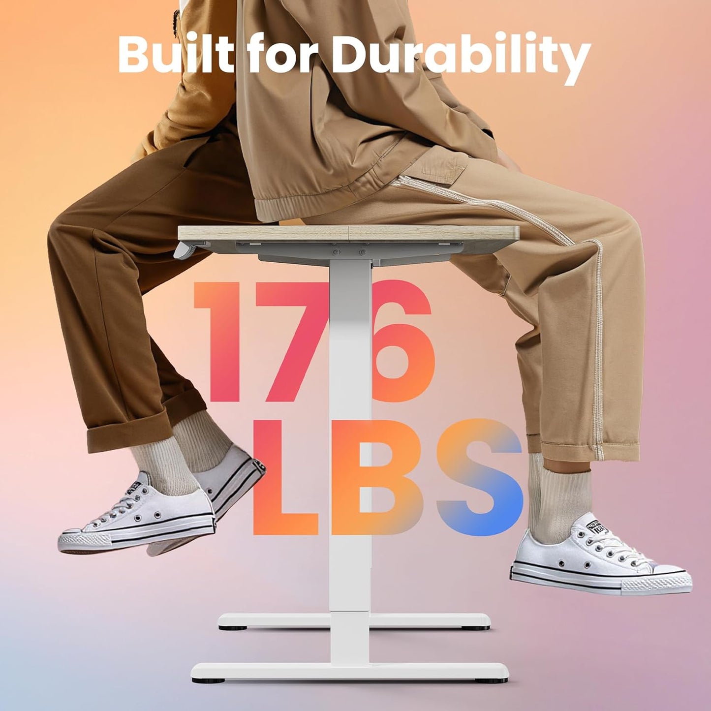 HUANUO 48" Electric Standing Desk Adjustable Height, 4 Memory Height Settings, Sit Stand Up Desk for Home Office & Computer Workstation, Light Walnut