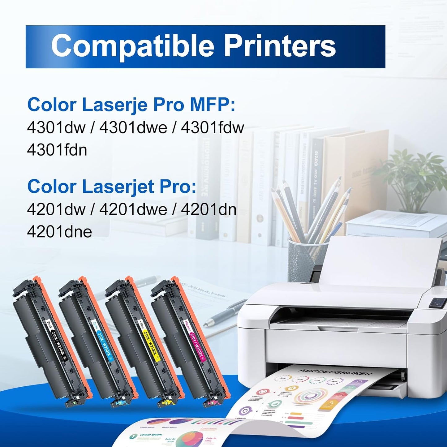 InkNI 210X Toner Cartridges 4 Pack High Yield with Chip Compatible Replacement for HP 210X W2100X 210A for HP Color Laserjet Pro 4201dn 4201dw Pro MFP 4301fdn 4301fdw Printer Ink (B/C/M/Y, 4 Pack)