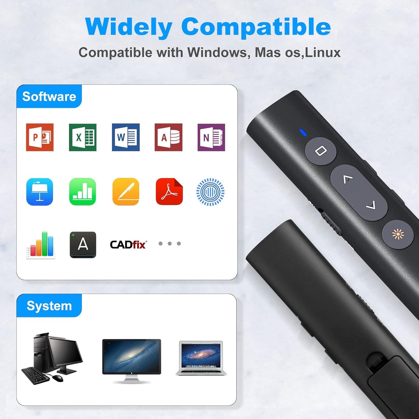 USB-A/USB-C Presentation Clicker for PowerPoint Presentations Pointer, Wireless Presenter Remote, Google Slide Advancer Projector Smart Board Slideshow PPT Clicker for Mac/Laptop/Computer/Office