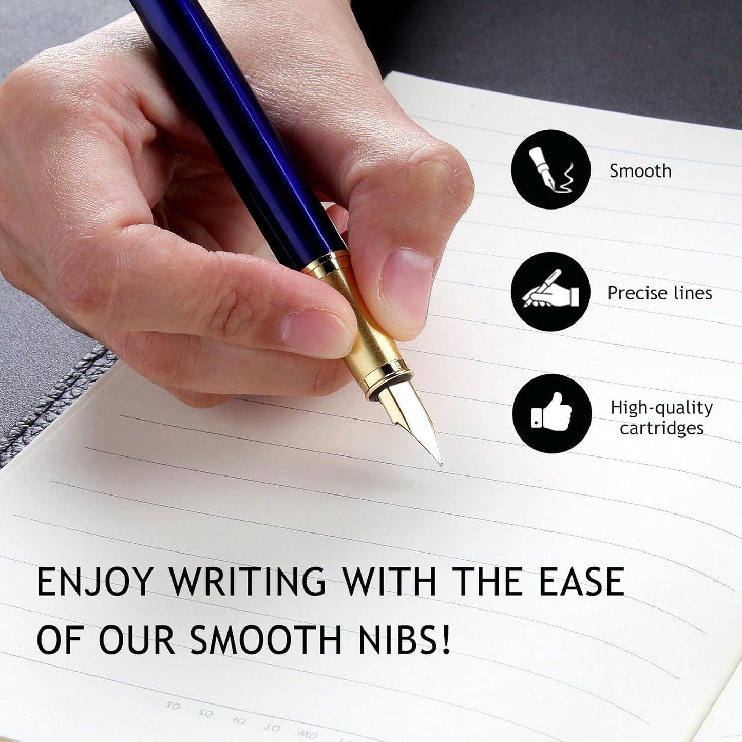 Fountain Pen, luxury Fine point smooth writing pen for journaling fancy pens with Gift Case 8 black ink cartridges an EF nib an ink converte nice pen writer gifts-Matte Green
