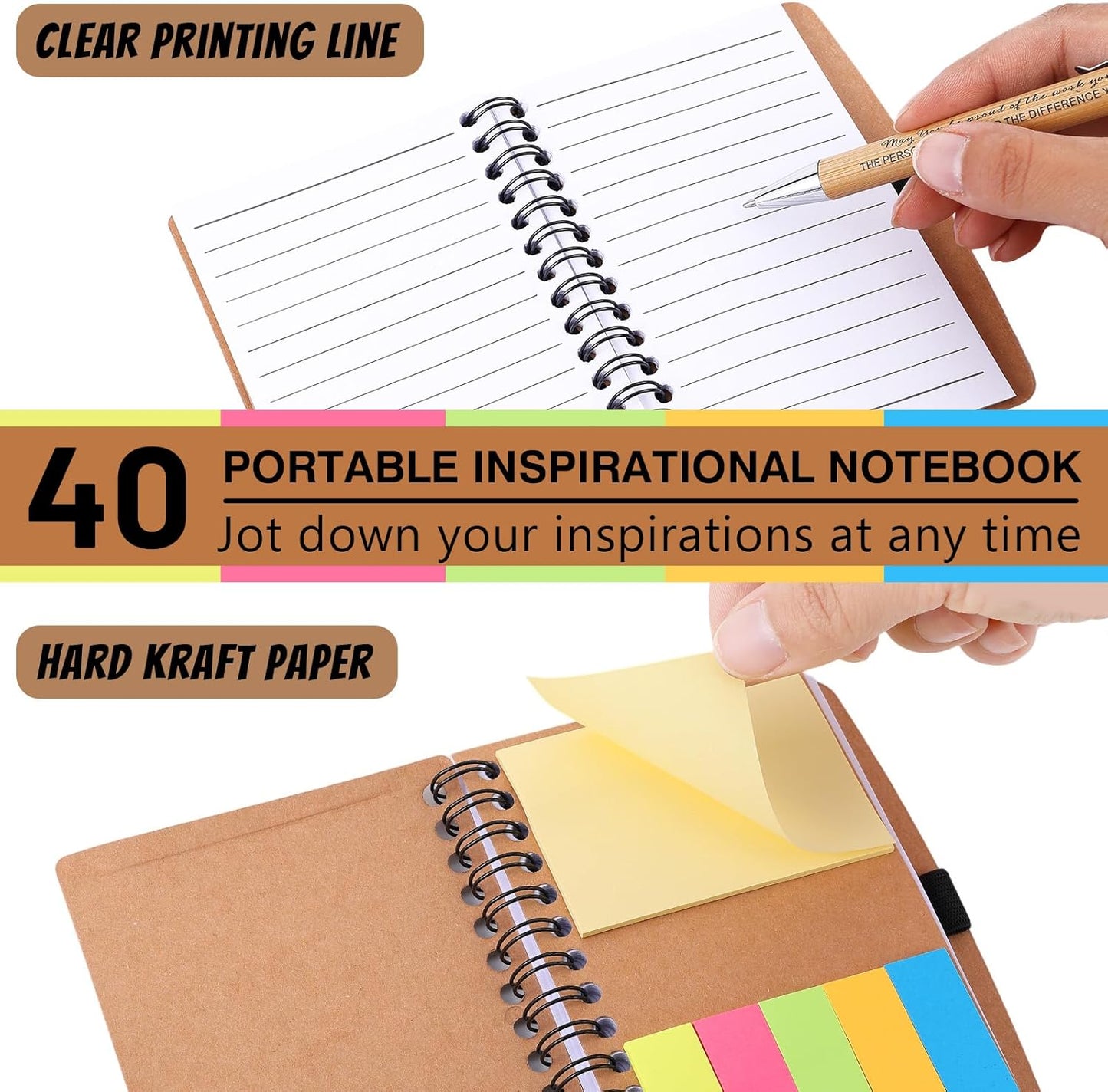 40 Sets Employee Appreciation Gifts Encouragement Inspirational Spiral Notebooks with Sticky Notes Notepads Thank You Bamboo Ballpoint Pens for Nurse Coworker Teacher (MAY YOU)