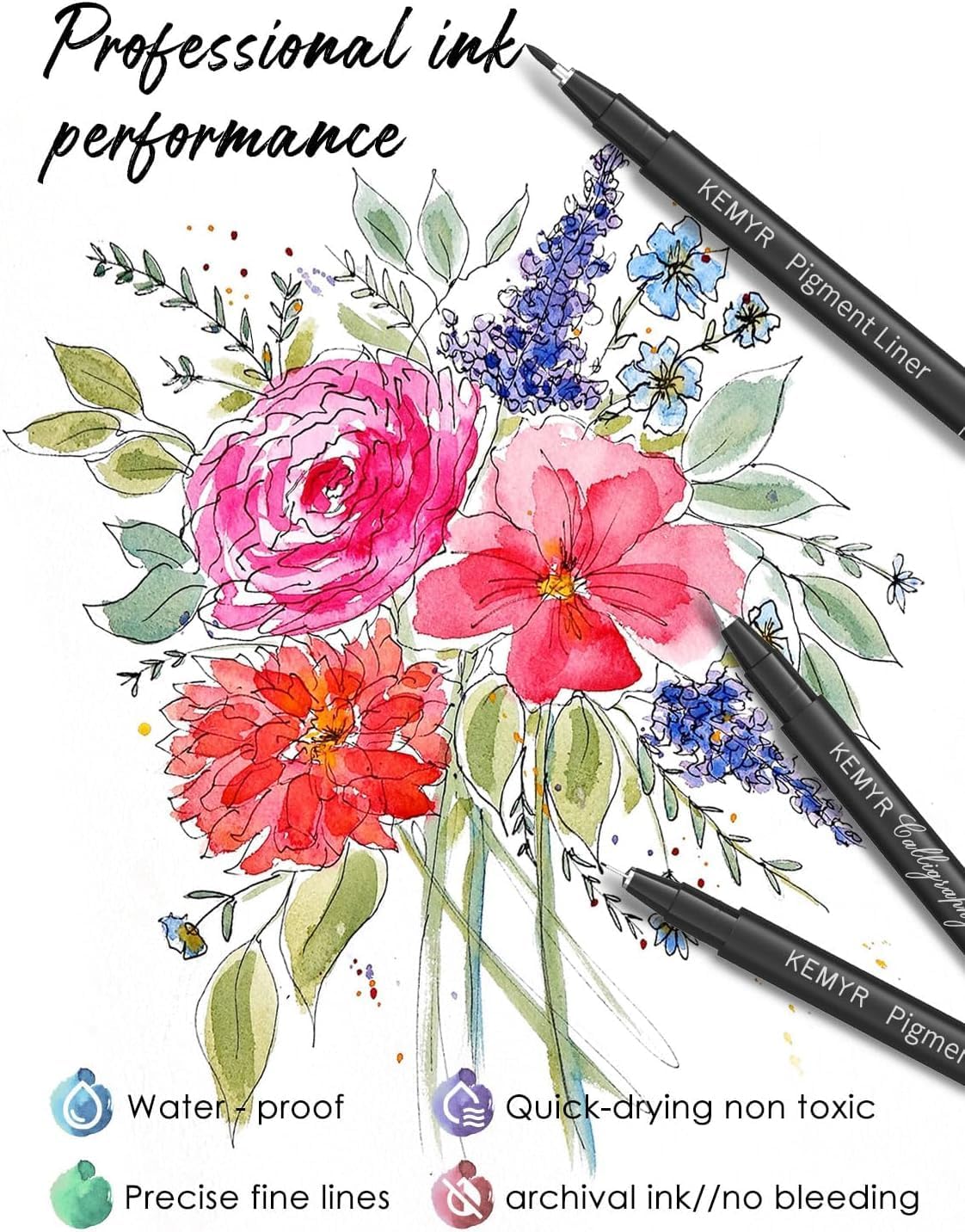 4 Micro Fine liner Drawing Art Pens Calligraphy Pens: 0.8mm Size Black Art supplies Waterproof Archival Black Ink Markers For Artists,Use for Professional Watercolor,Sketching