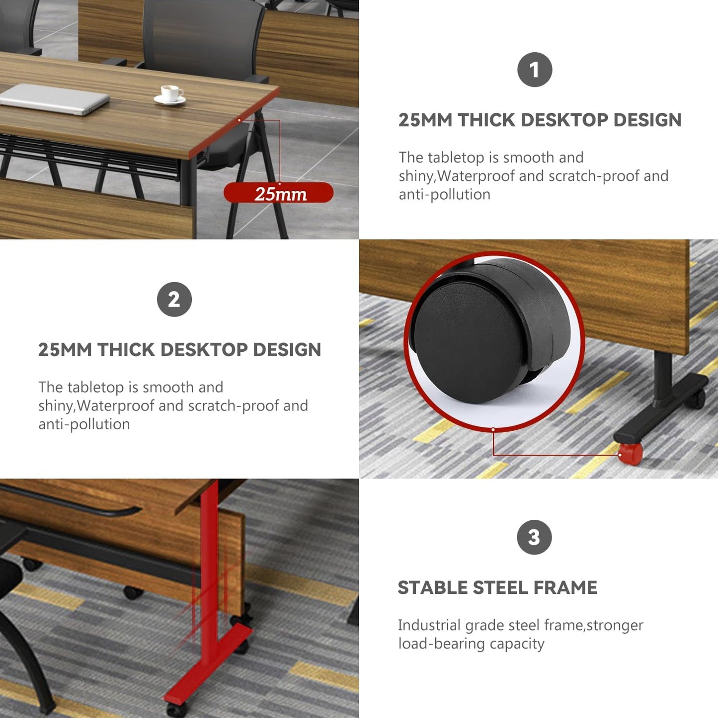 Folding Conference Table,Mobile Conference Room Tables Rolling Meeting Table with Caster Wheels,Flip Top Mobile Training Table,Foldable Rectangle Seminar Tables for Office,Classr (6pack, 61in)