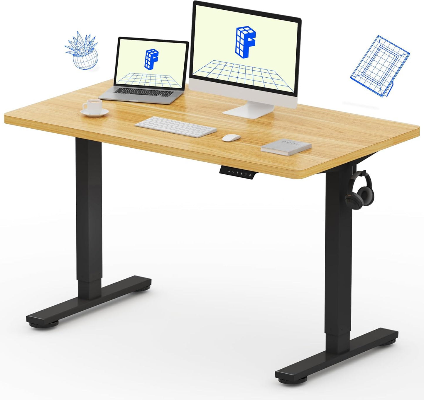 FLEXISPOT Standing Desk 48 x 24 Inches Height Adjustable Desk Electric Sit Stand Desk Home Office Desks Whole-Piece Desk Board (Black Frame + 48 in Maple Top)