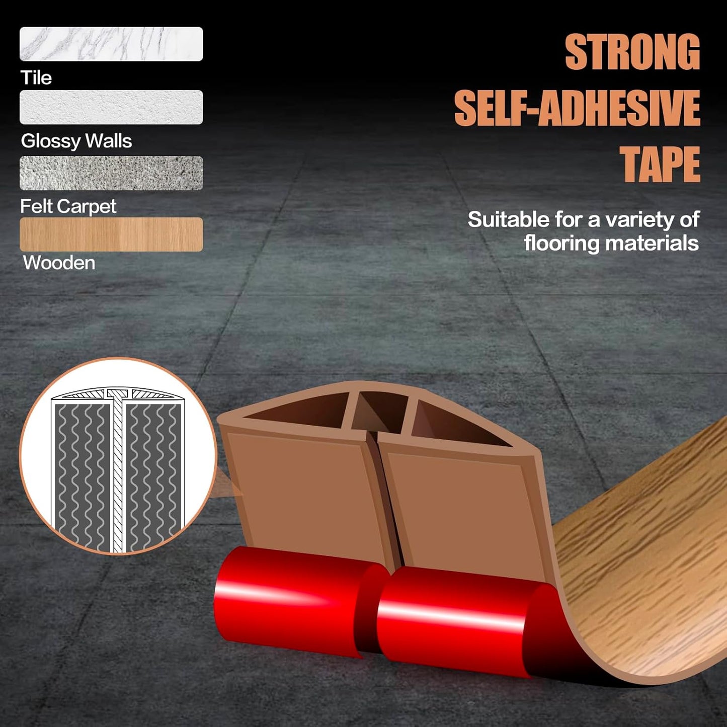 Floor Cord Cover Self Adhesive Cord Hider,10FT Cable Management, Extension Strip Protector for Wires, Prevent Cable Trips for Offices, Gyms, Exhibitions Cavity:0.51"(W) x 0.3"(H) Brown Wood