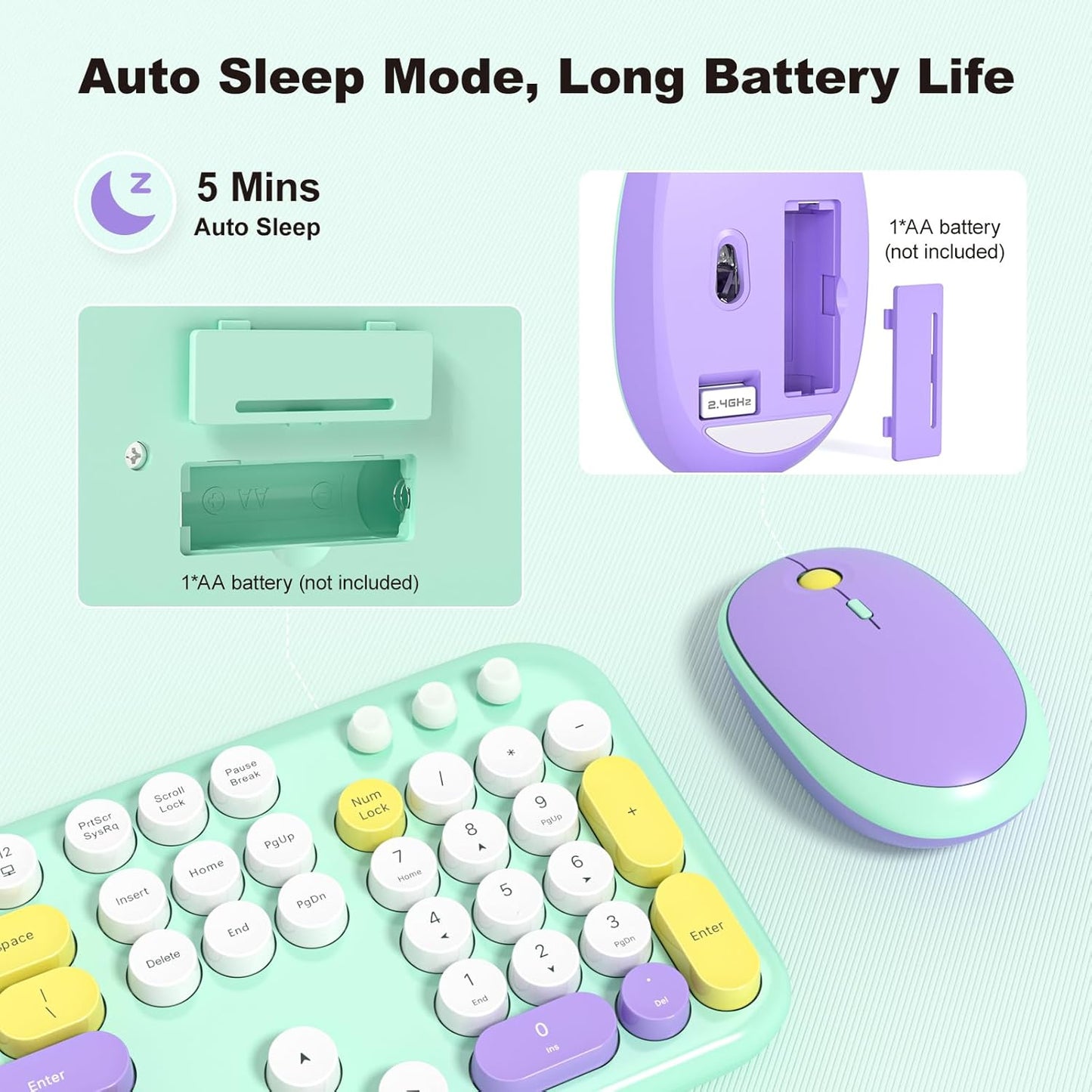 Wireless Keyboard and Mouse Combo, Typewriter Full Size Keyboard with Number Pad and 2 in 1 USB Connected Mouse Plug Play for Windows 7/8/10, Laptop, Desktop, PC, Computer