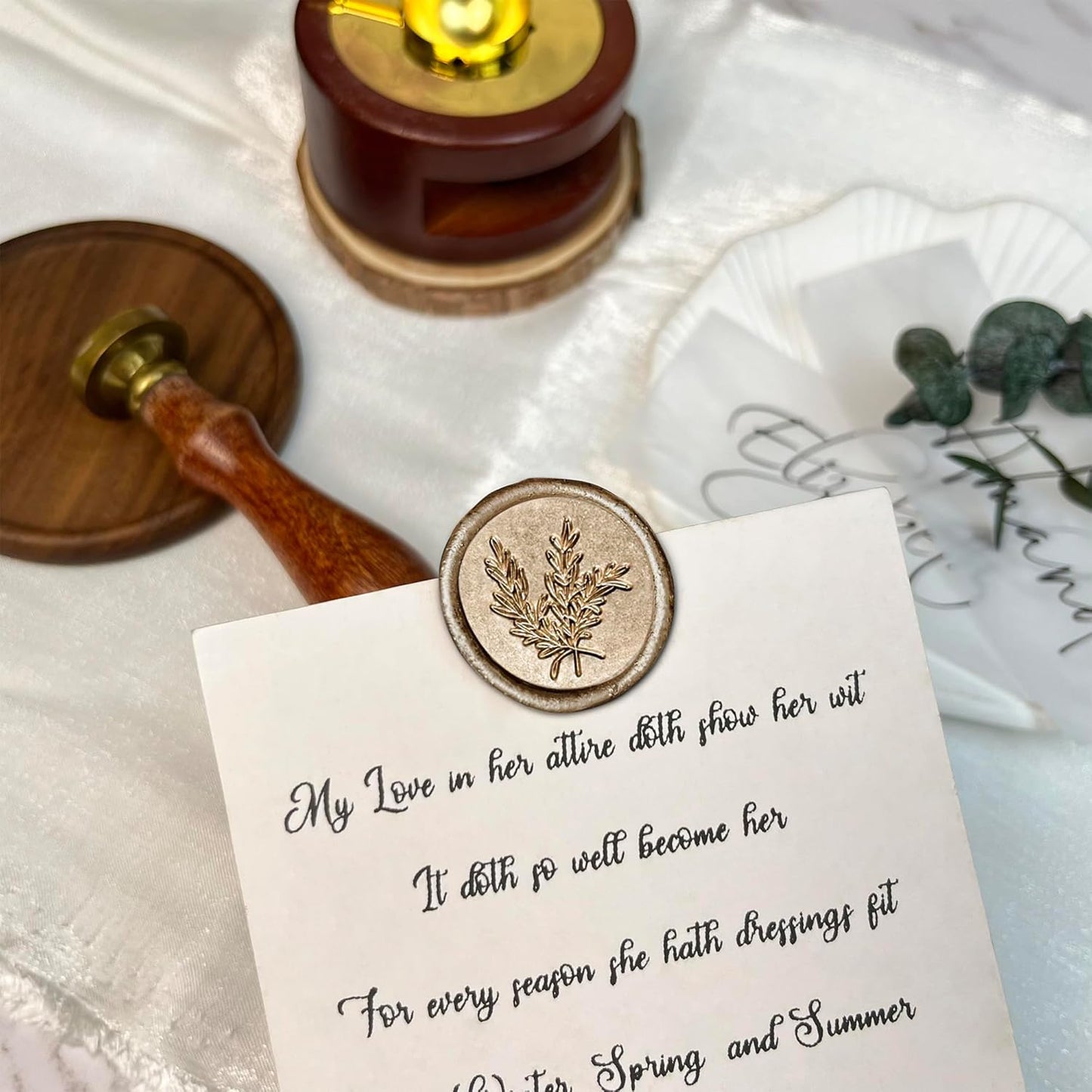 25Pcs Wax Seal Stickers Handmade Envelope Seals Self Adhesive Wax Stickers for Wedding Party Invitations, Envelope, Gift Wrap, Christmas(Rosemary Style, Champagne Gold)