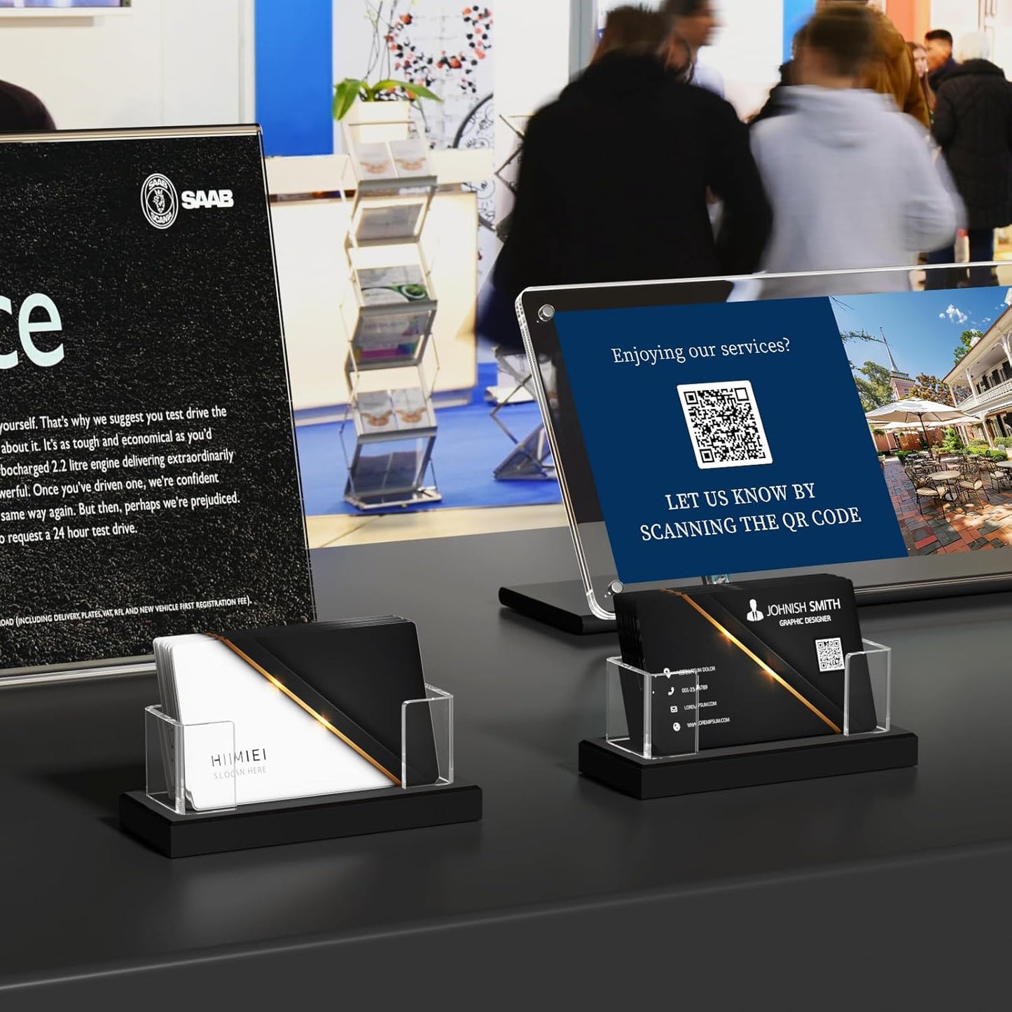 HIIMIEI Business Card Holder Acrylic: 6 Pack Business Card Display for Desk - Clear Business Card Stand for Office Reception Event Conference Room Desktop