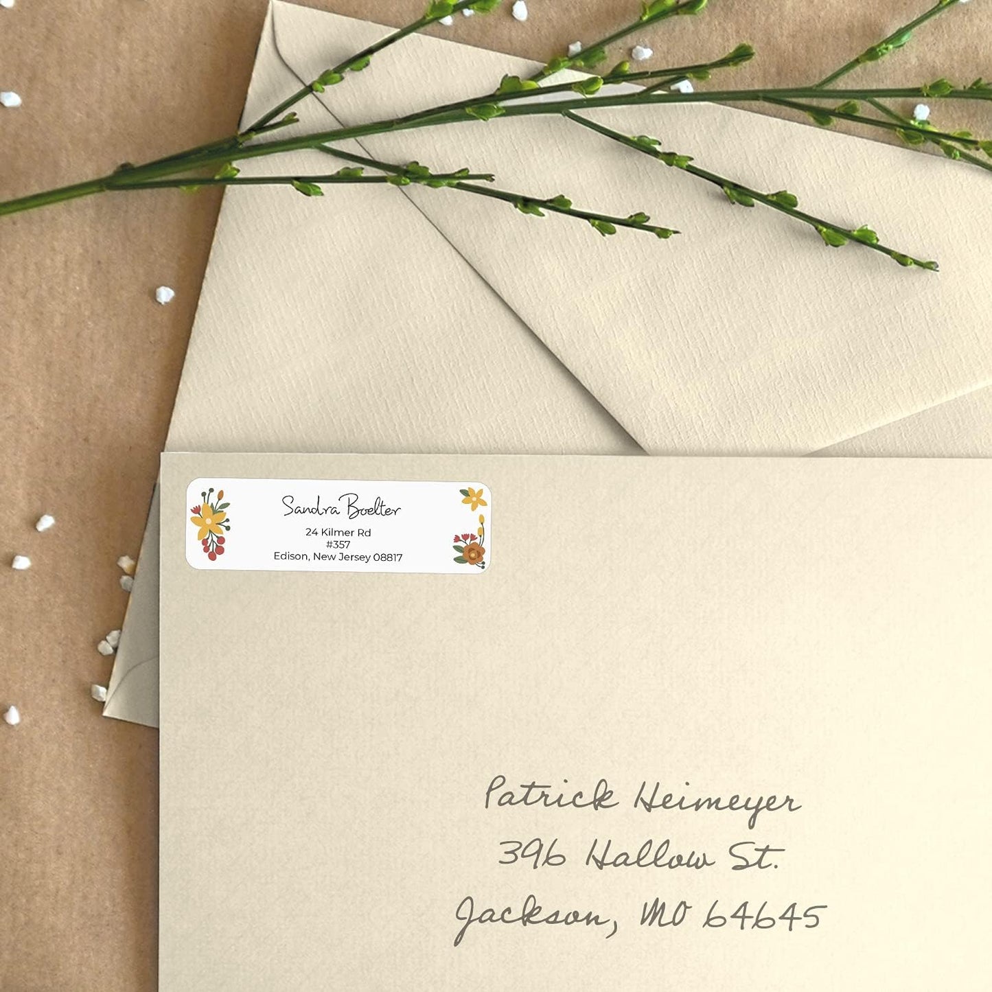 Retro Floral Rolled Address Labels/Roll of 500 Personalized Return Address Labels/Designer Return Address Stickers in Elegant Plastic Dispenser