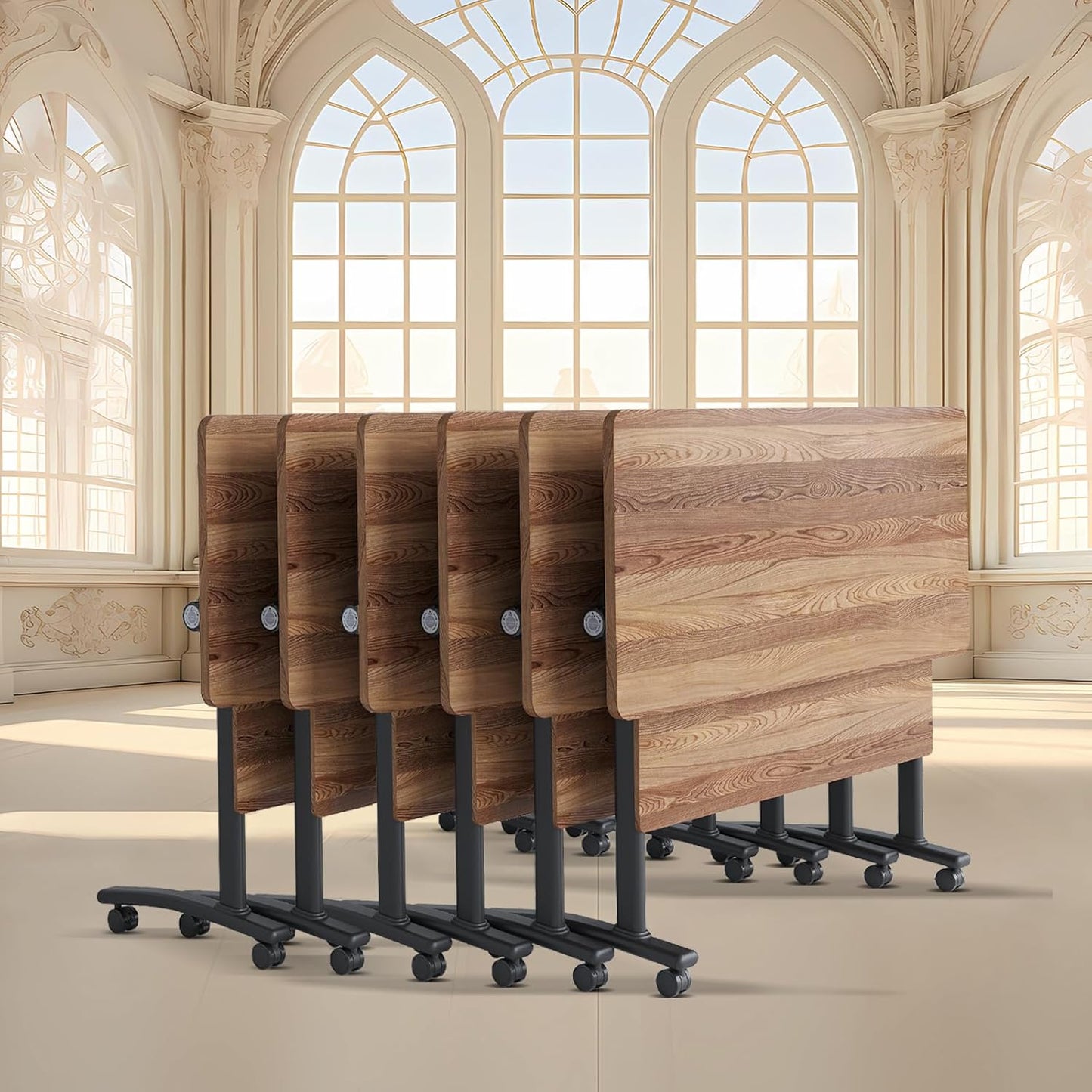 Conference Room Table with Flip-Top Design for Dynamic Meetings, Business Table Computer Desk with Heavy-Duty Frame,Foldable Seminar Meeting Tables for Home Office (6, C, 61IN)