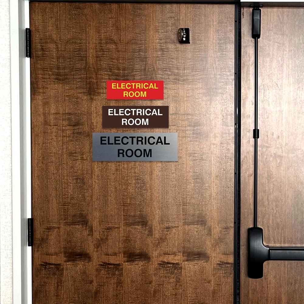 All Quality Basic Electrical Room Sign | Durable Construction | Building Safety - Ivory/Dark Brown - Medium (5 Pack)