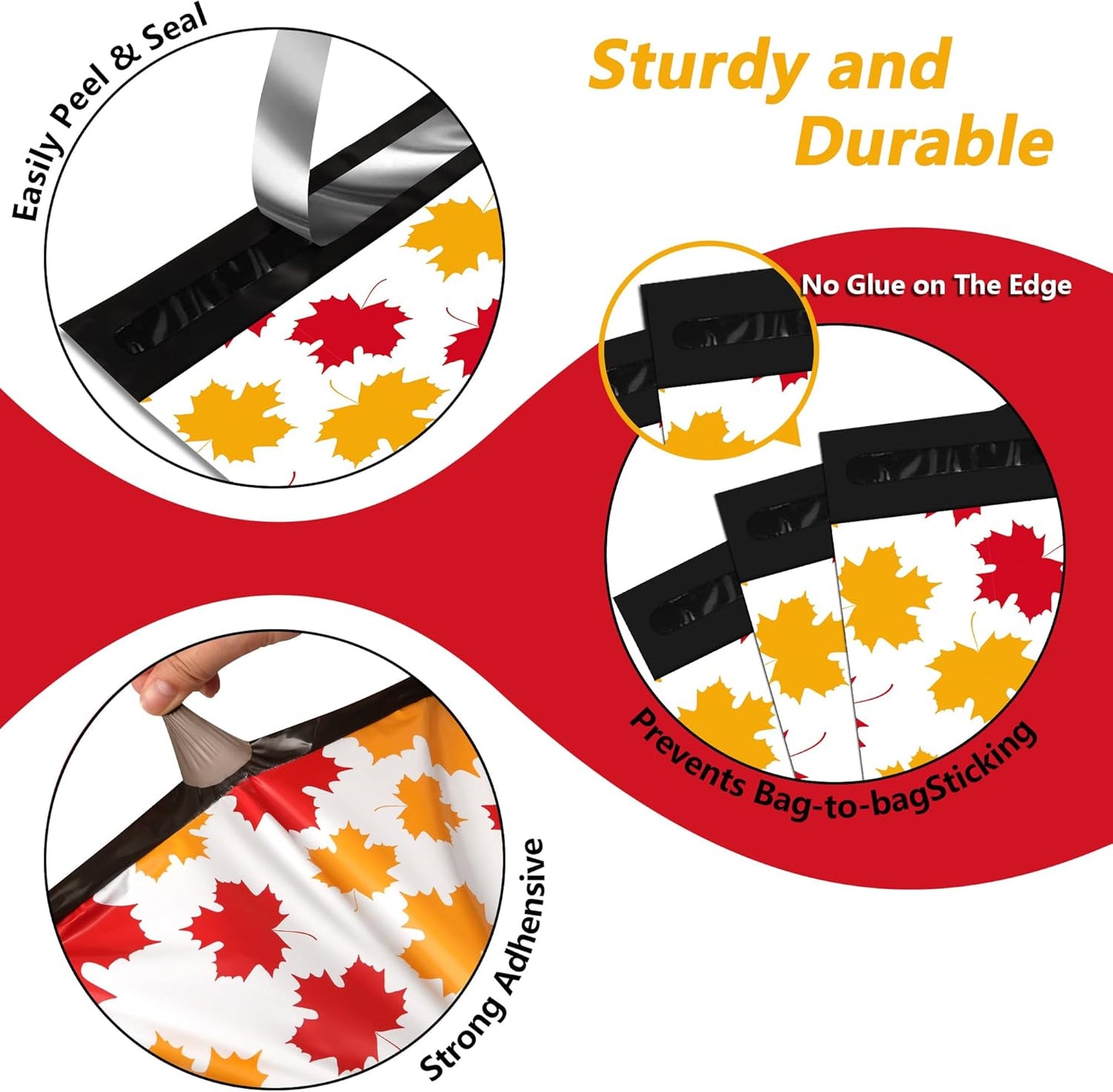 Poly Mailers 12x15.5 Inch 50 Pcs - Maple Leaf printed Shipping Bags, 2.4mil Thickness, Waterproof and Tear Resistant Mailing Envelopes, Self-Sealing Packaging Bags for Small Business