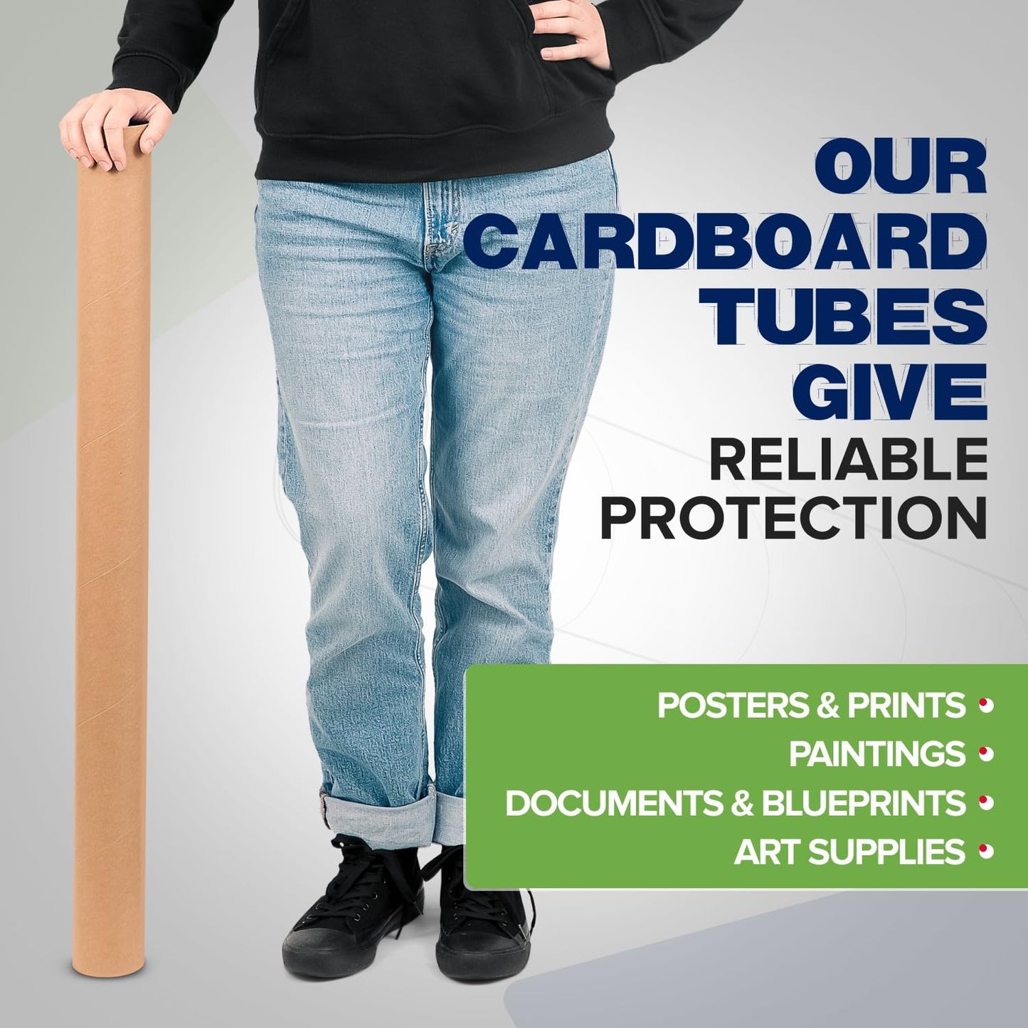 3" x 36" Reinforced Kraft Paper Mailing Tubes, Pack of 4 Tubes with 2 Caps Each – USPS Approved Poster Tube – Made in USA Cardboard Tube for Shipping and Storing Posters, Prints, Artwork, or Documents