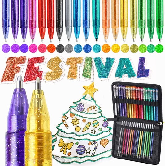 ZSCM 36 Pack Metallic Glitter Gel Pens Set, 18 Colors Sparkle Gel Pens with 18 Glitter Pen Refills in Canvas Bag for Adult Coloring Book Drawing Crafts Scrapbooks Journaling