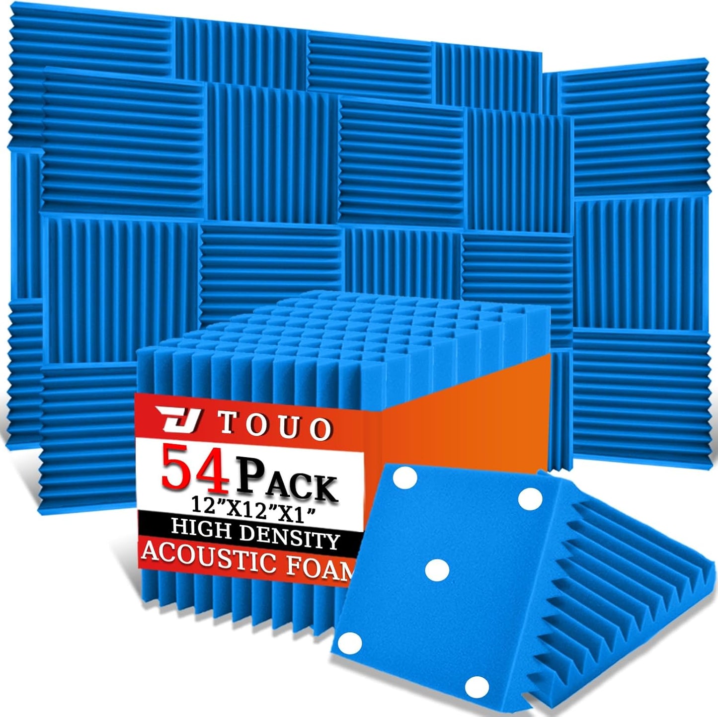 54 Pack Acoustic Panels – Sound Proof Foam Panels for Wall 12"x12"x1", Flame Retardant Wedge Acoustic Foam, High-Density Sound Absorbing Panels for Home Studio(Blue, 1" Thick 54 Pack)