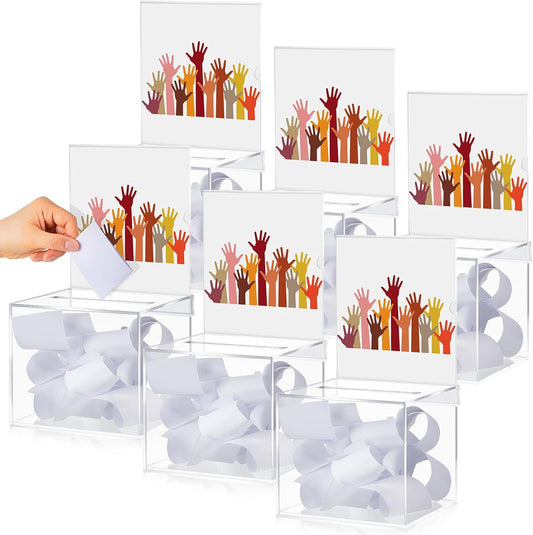 Bucherry 3 Pcs Acrylic Donation Box with Slot, 5.9 x 5 x 5 Inches Clear Ballot Suggestion Raffle Ticket Box with Sign for Fundraising, Raffle, Collecting, Donating, Voting
