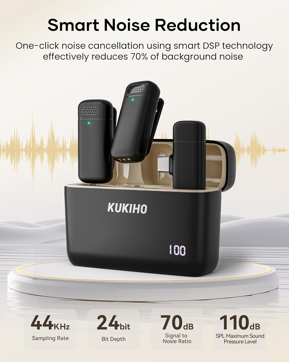 Wireless Lavalier Microphone with Charging Case, 36H Battery Life, Noise Cancellation, 135ft Range, Plug-and-Play Clip-On Mic for iPhone, iPad, Android, YouTube, Vlog, Live Streaming