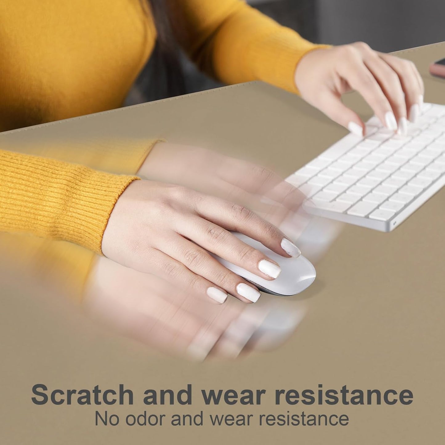 DAWNTREES Desk Mat Protector,PU Leather Laptop Pad,Non Slip, 23.6" x 13.8" Large Mouse Pad and Keyboard Mat, Waterproof Writing Pad for Office and Home (Beige)